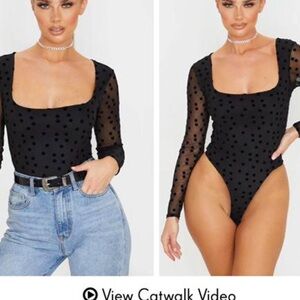 PrettyLittleThing Black Polka Dot Bodysuit